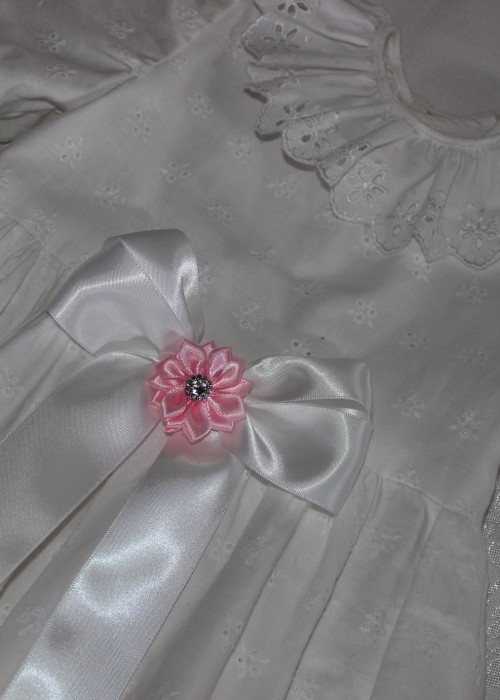 Dåpsbånd - Hvitt - Rosa rosett